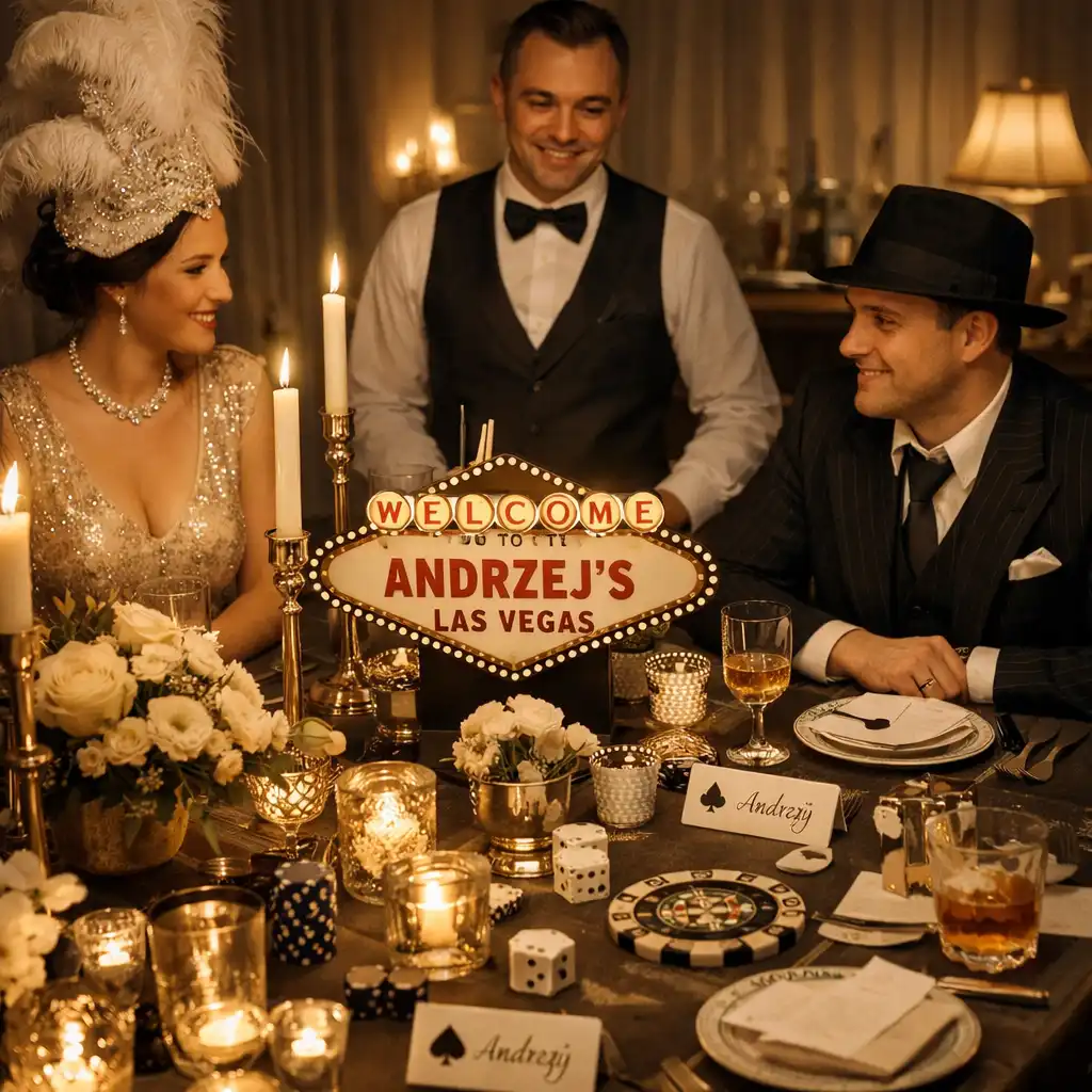 Personalizowana aranżacja prywatnego wieczoru z tematycznymi detalami i eleganckim oświetleniem