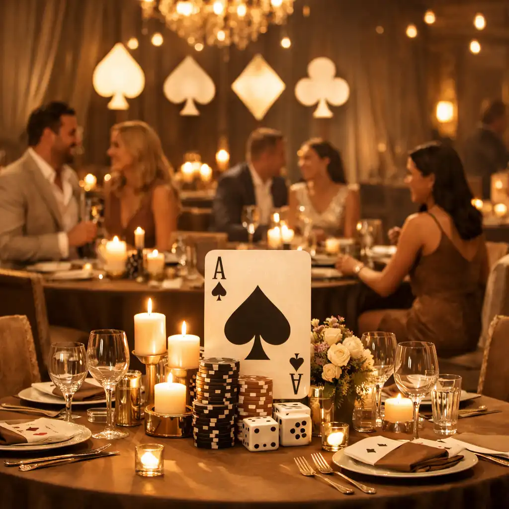 Stylowa dekoracja strefy pokerowej z eleganckimi kartami i żetonami